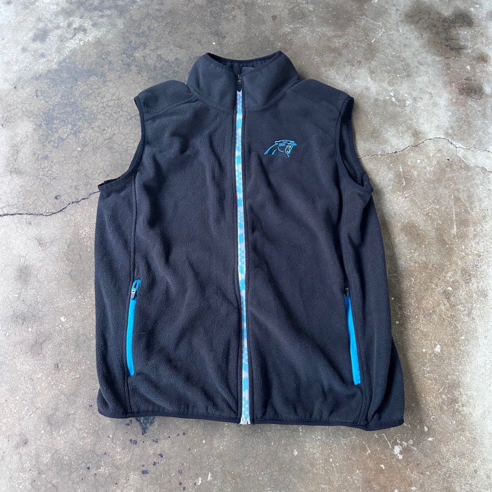 NFL Team Apparel Fleece Vest Mens L Black Excellent Carolina Panthers Full Zip